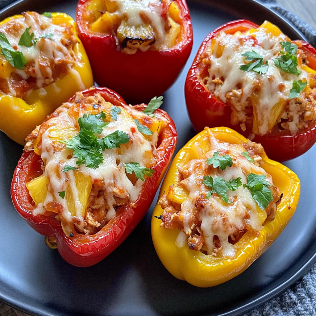 Recipe preparation for Teriyaki Pineapple Chicken Stuffed Peppers