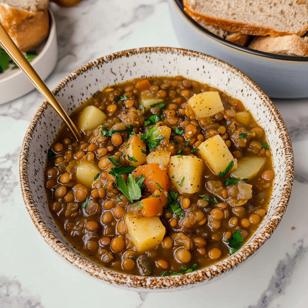Recipe preparation for Hearty Lentil and Potato Soup