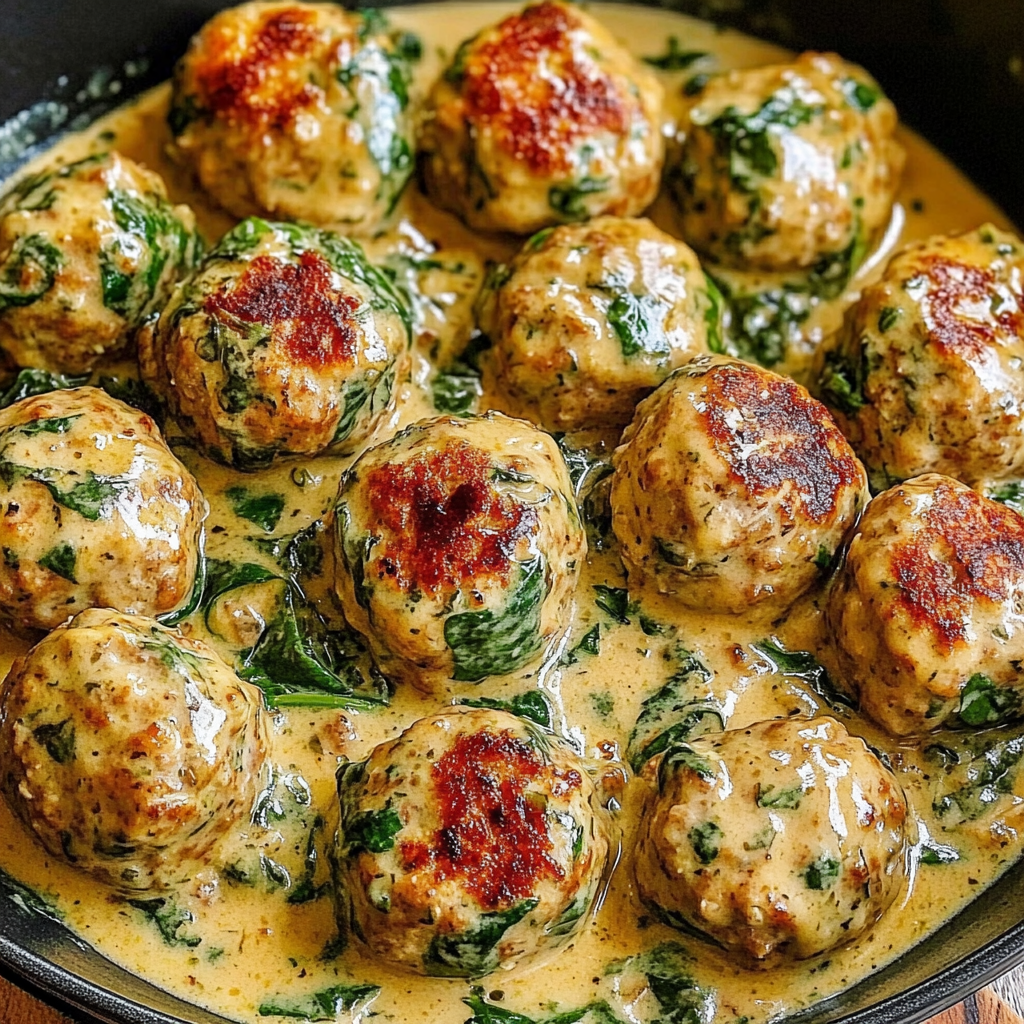 Recipe preparation for Creamy Spinach Turkey Meatballs