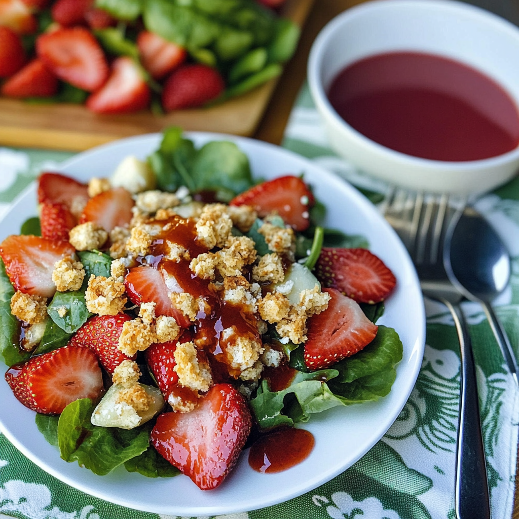 Recipe preparation for Strawberry Crunch Salad with Champagne Vinaigrette