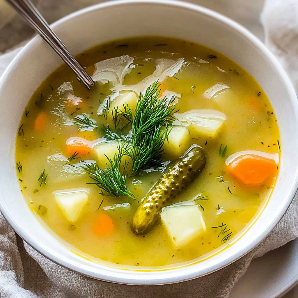 Recipe preparation for Homemade Dill Pickle Soup