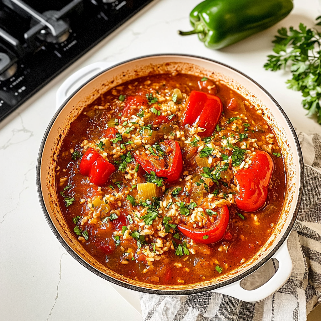 Recipe preparation for High Protein Stuffed Pepper Soup