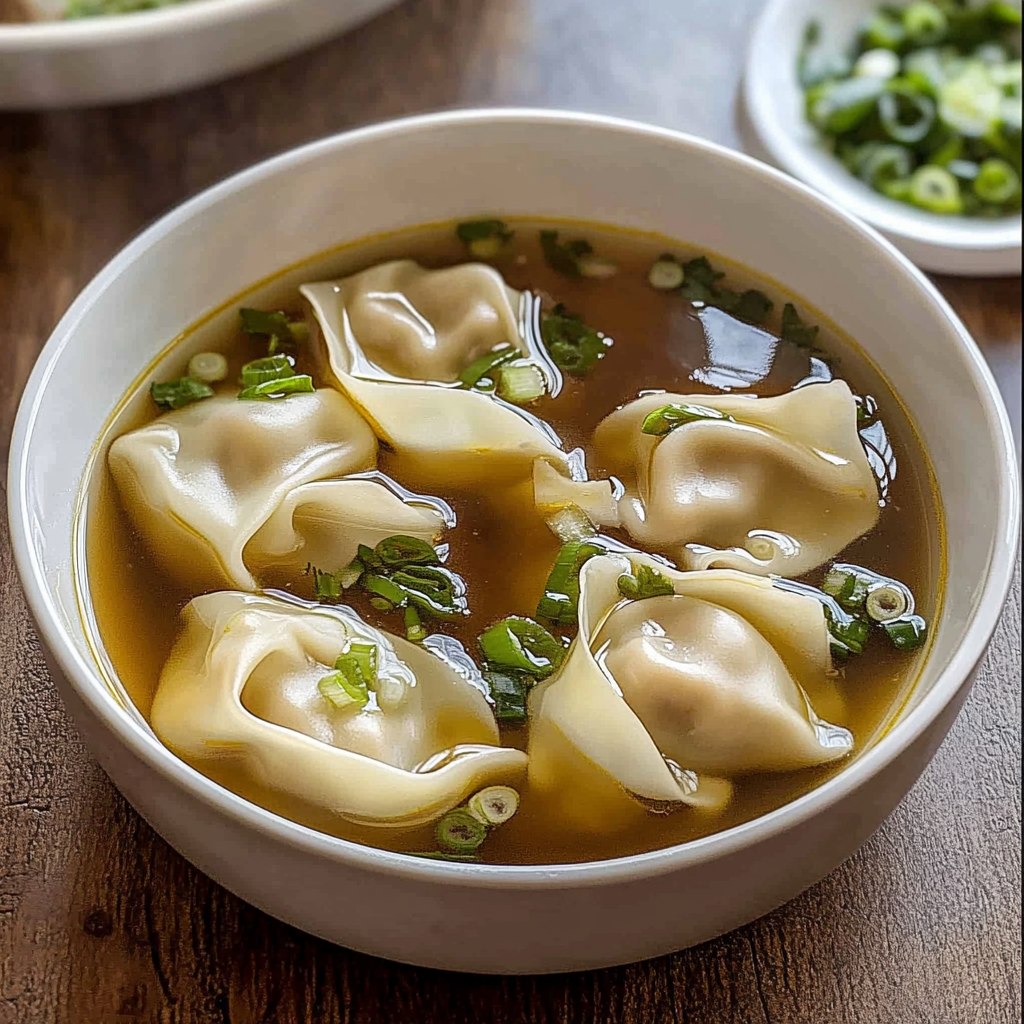 Recipe preparation for Easy Wonton Soup with Frozen Wontons