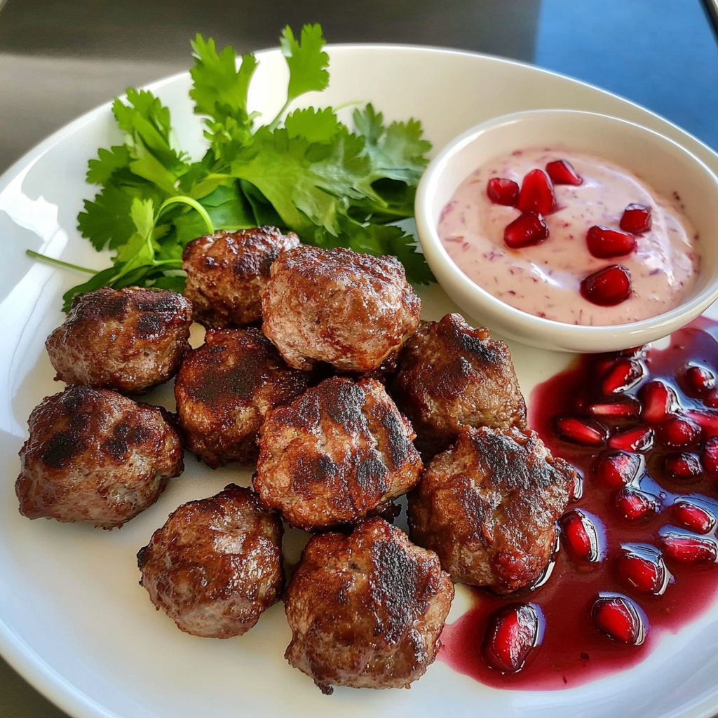Recipe preparation for spiced lamb kofta with pomegranate sauce