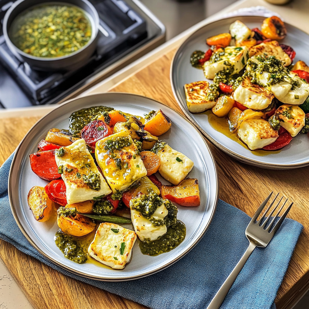 Recipe preparation for Sheet Pan Fall Vegetables with Halloumi