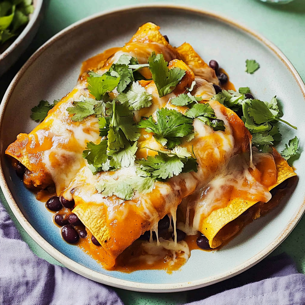 Recipe preparation for butternut squash and black bean enchiladas