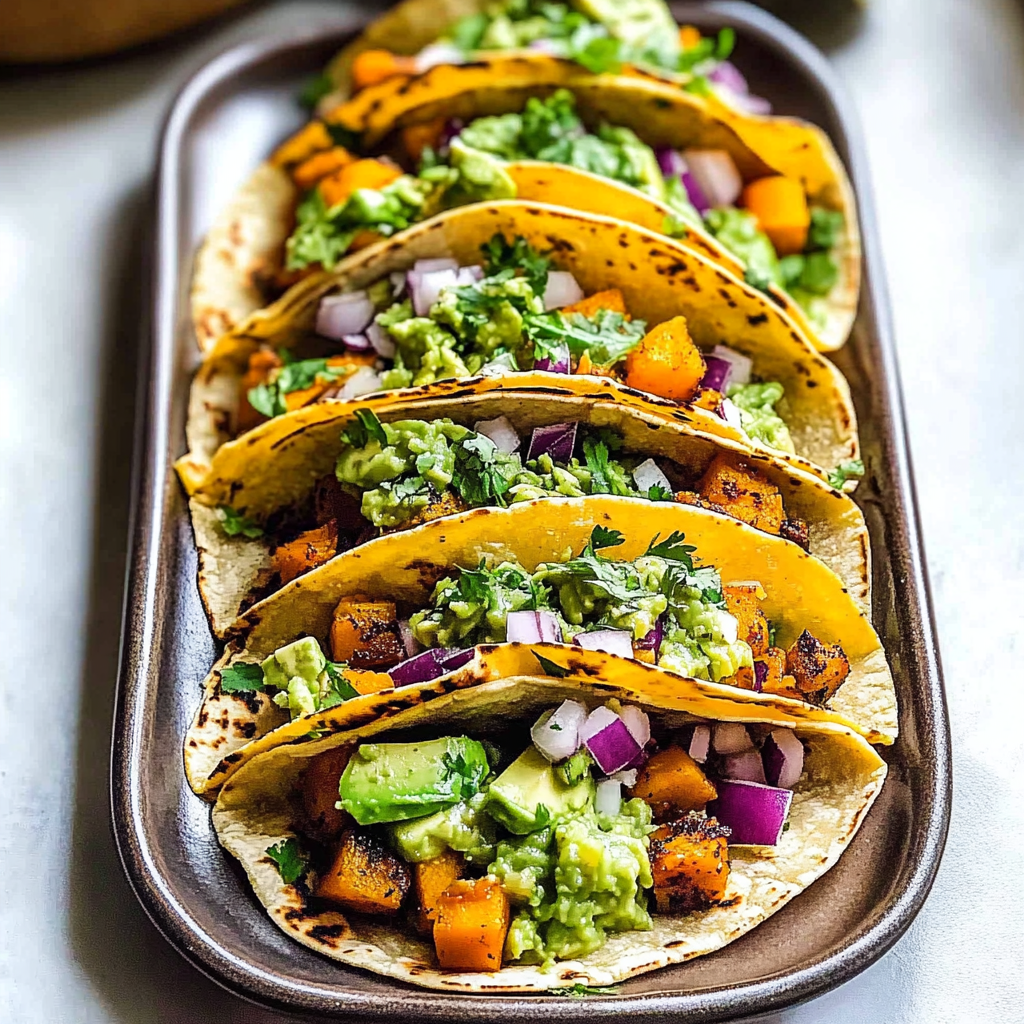 Recipe preparation for Butternut Squash Tacos with Avocado Salsa