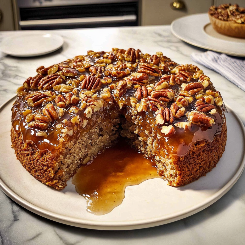 Recipe preparation for Pecan Upside Down Cake