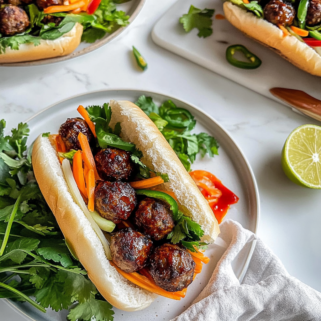 Recipe preparation for Korean BBQ Meatball Banh Mi