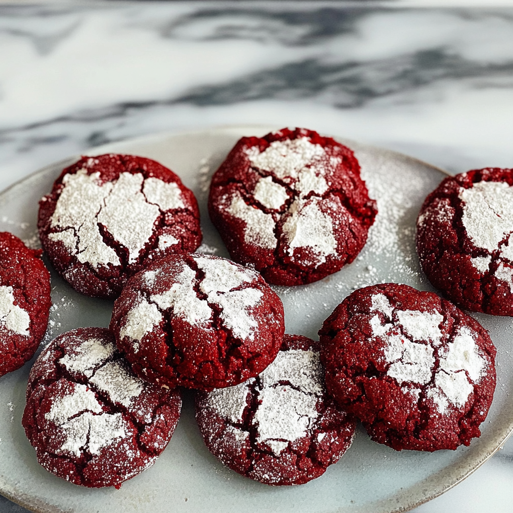 Recipe preparation for Red Velvet Crinkle Cookies