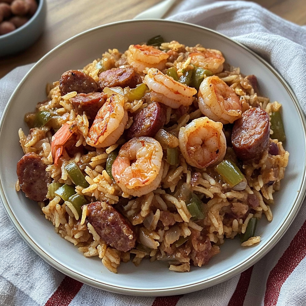 Recipe preparation for Shrimp & Andouille Sausage Jambalaya