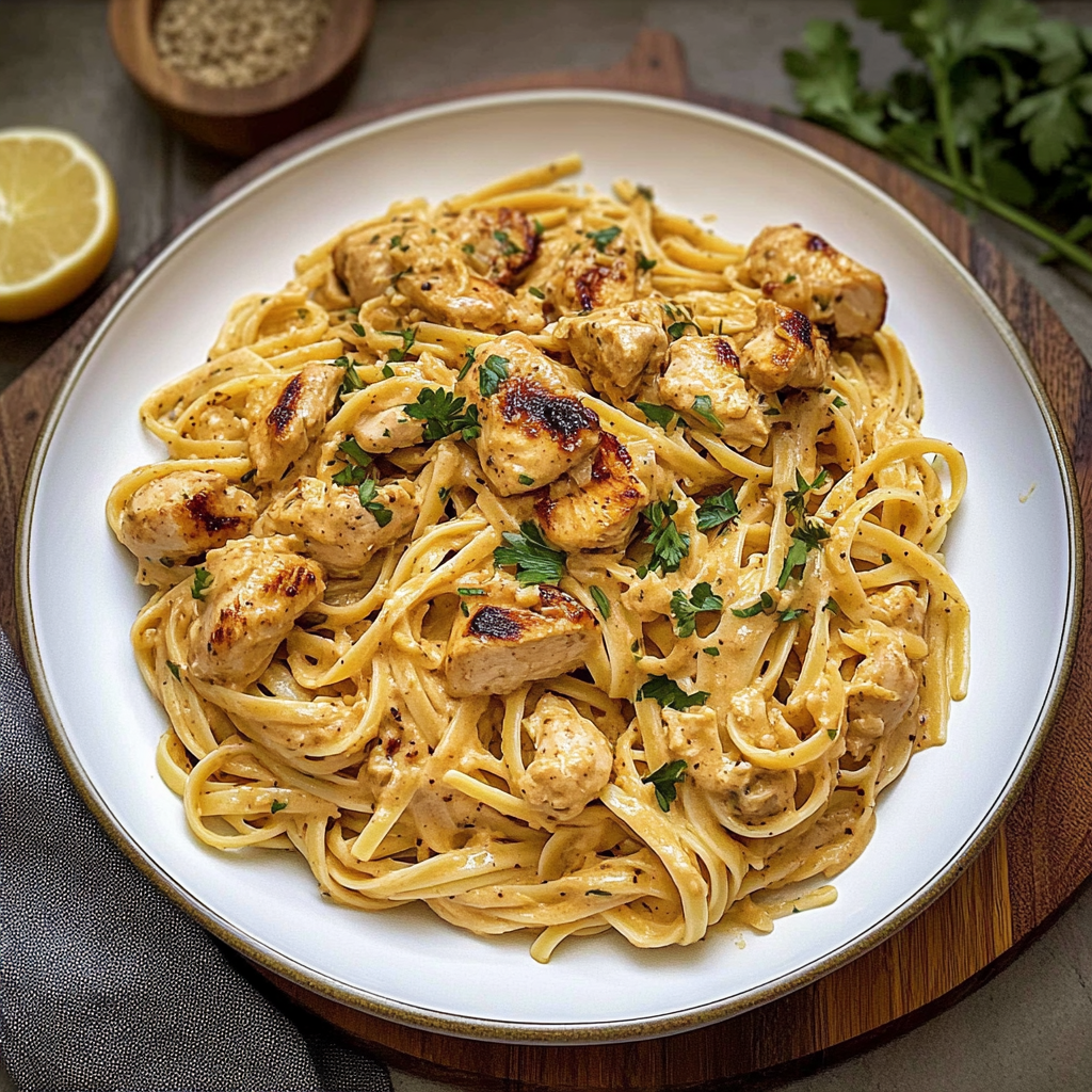 Recipe preparation for Creamy Cowboy Butter Chicken Linguine Recipe