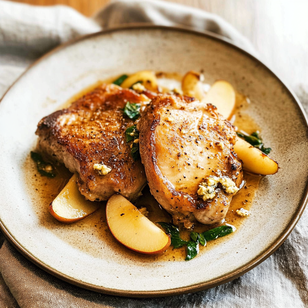 Recipe preparation for 30 minute Pear & Gorgonzola Stuffed Pork Chops