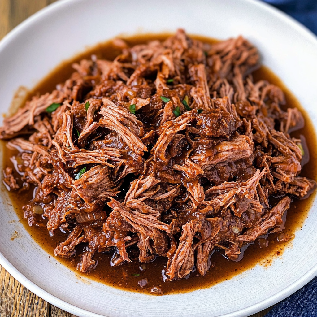 Recipe preparation for Slow Cooker Smoky Bourbon Pulled Beef