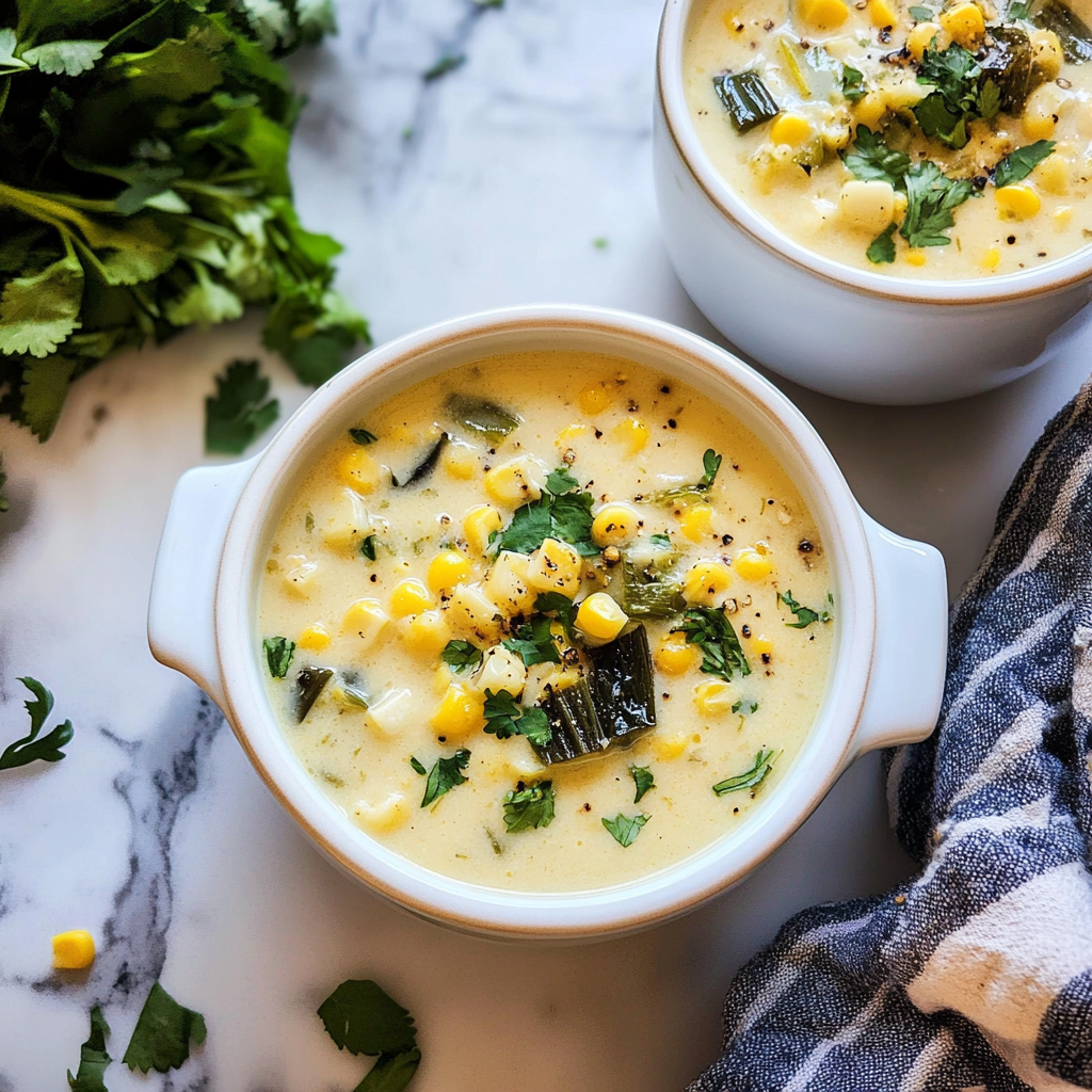 Recipe preparation for Creamy Poblano Corn Chowder
