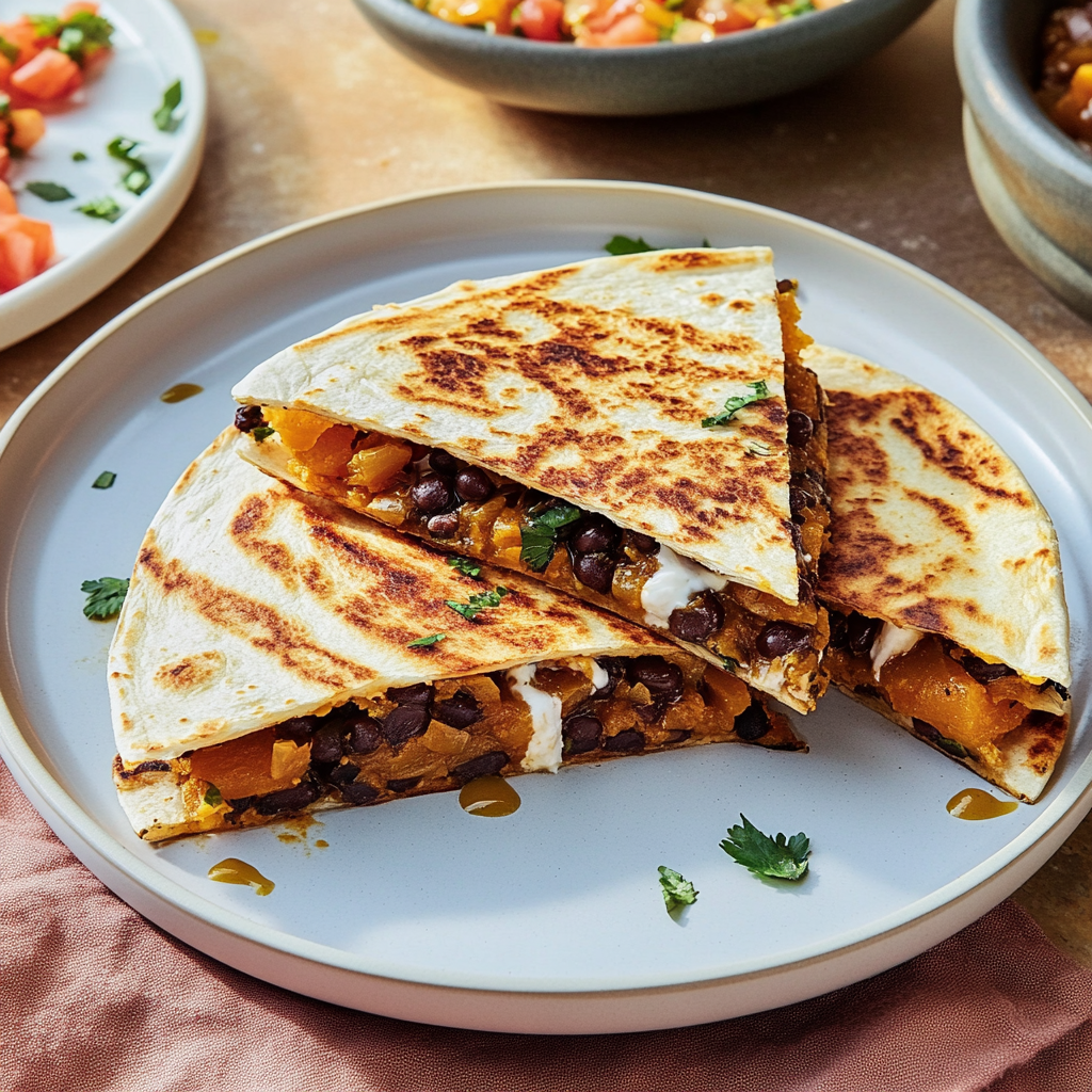 Recipe preparation for 30 minute Butternut Squash Black Bean Quesadillas