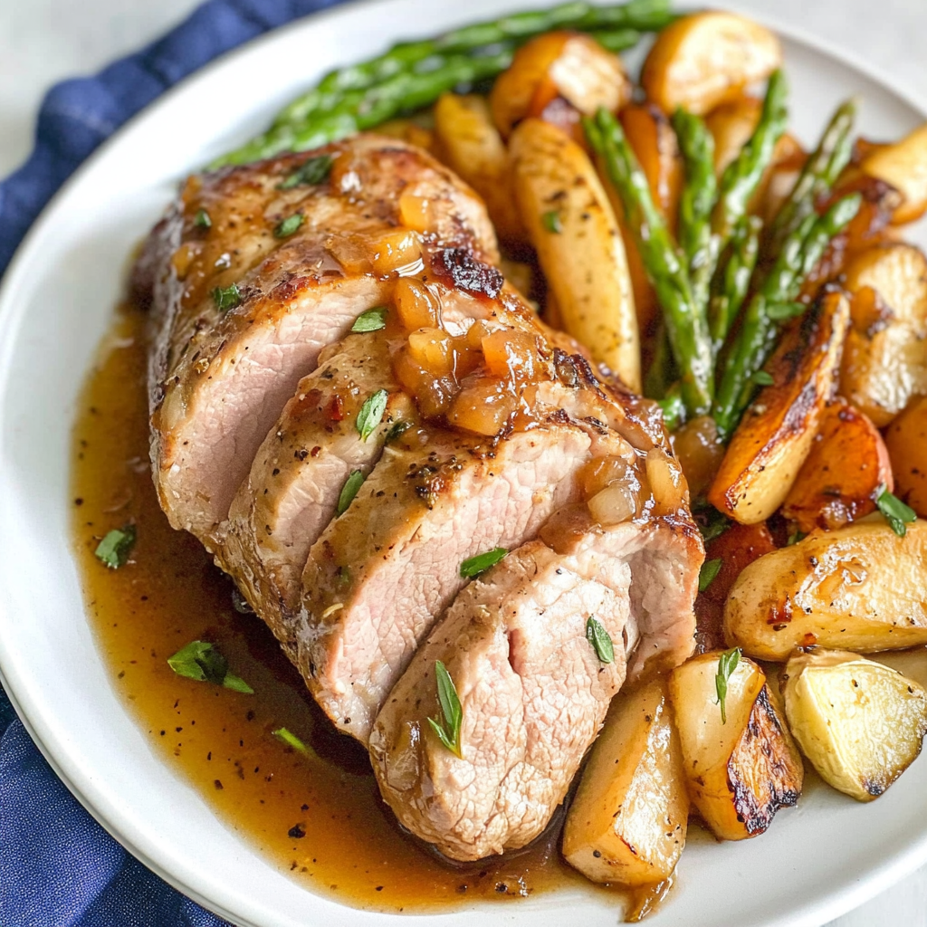Recipe preparation for Sheet Pan Apple Cider Glazed Pork Tenderloin & Parsnips