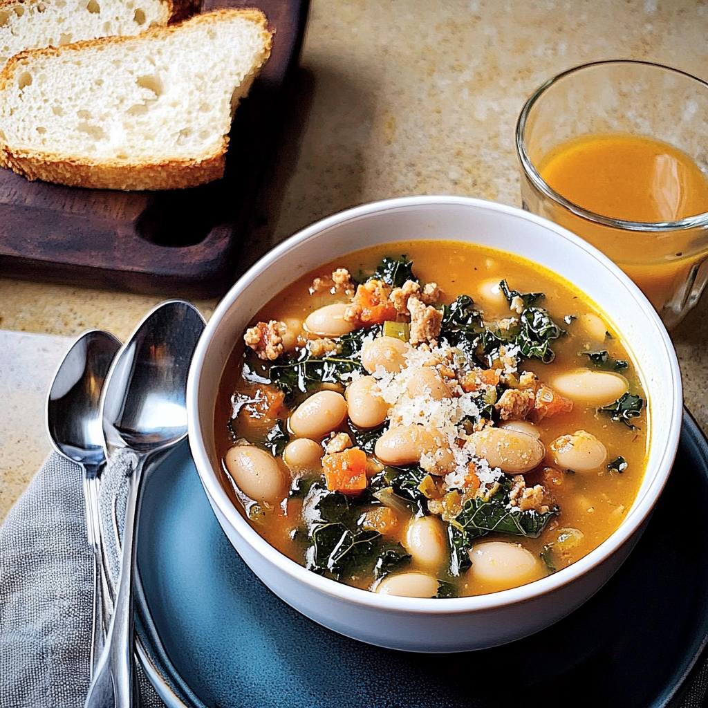 Recipe preparation for Tuscan White Bean & Kale Soup