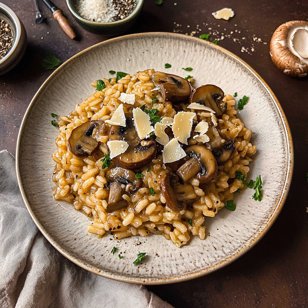Recipe preparation for Wild Mushroom Risotto with Truffle Oil