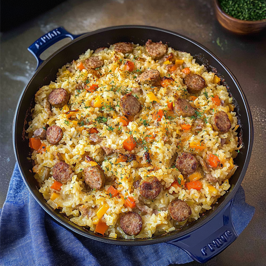 Recipe preparation for Instant Pot Sausage and Rice Casserole