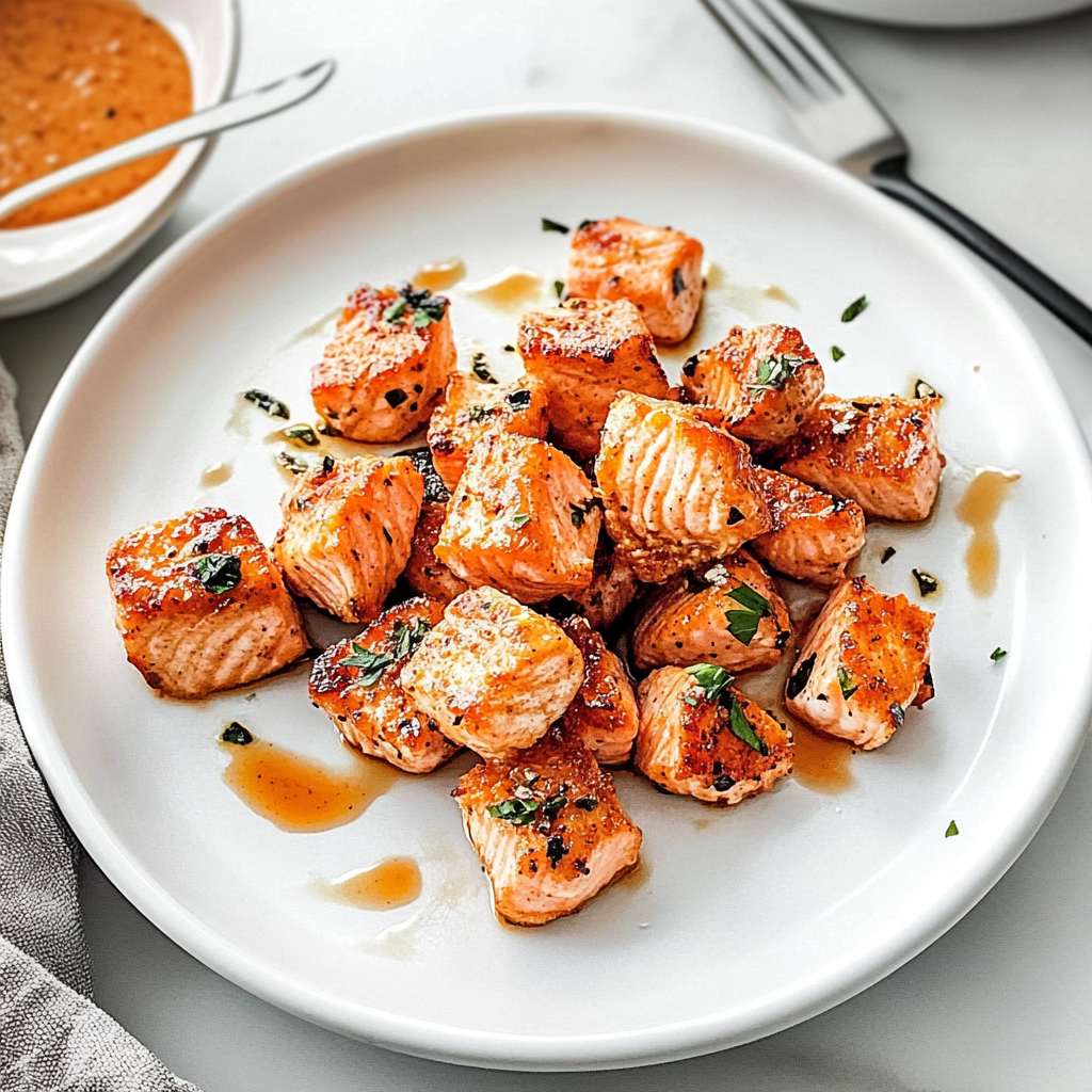 Recipe preparation for Crispy Bang Bang Salmon Bites