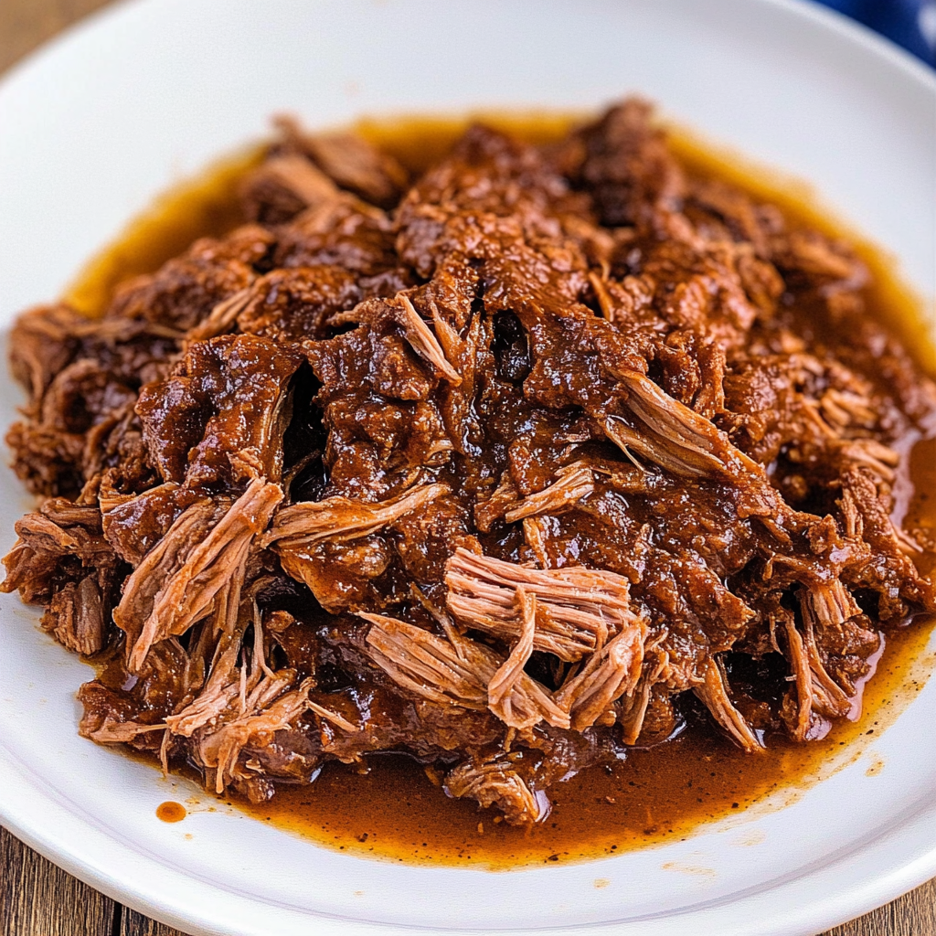 Recipe preparation for Slow Cooker Smoky Bourbon Pulled Beef
