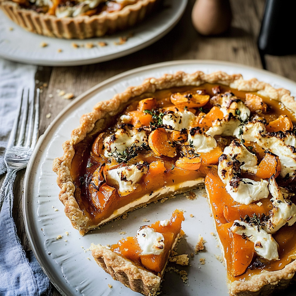 Recipe preparation for Butternut Squash & Goat Cheese Tart