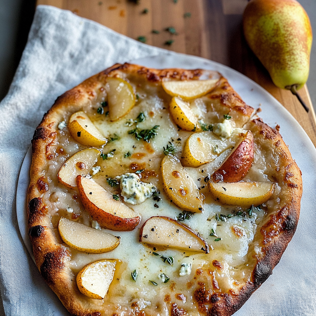 Recipe preparation for Pear & Gorgonzola Flatbread