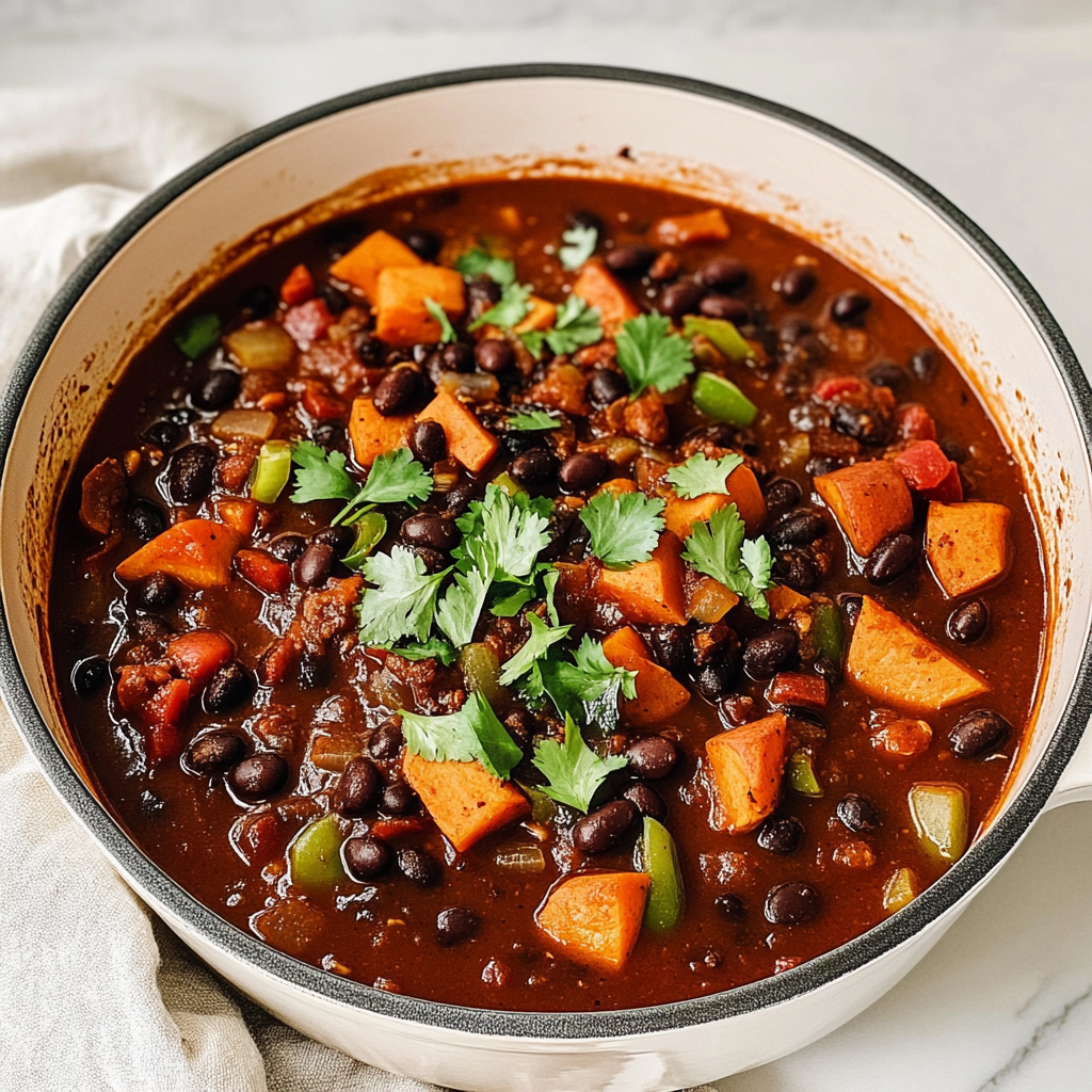 Recipe preparation for Sweet Potato & Black Bean Chili