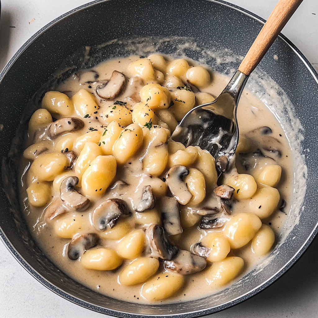 Recipe preparation for Creamy Mushroom Gnocchi