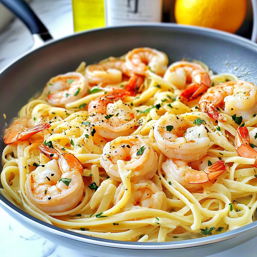 Recipe preparation for Quick Shrimp Scampi with Linguine