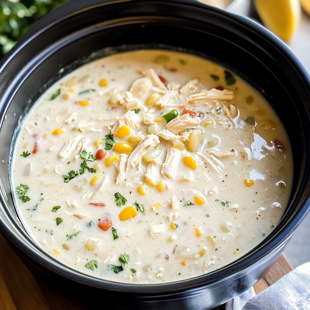 Recipe preparation for Slow Cooker Creamy White Chicken Chili