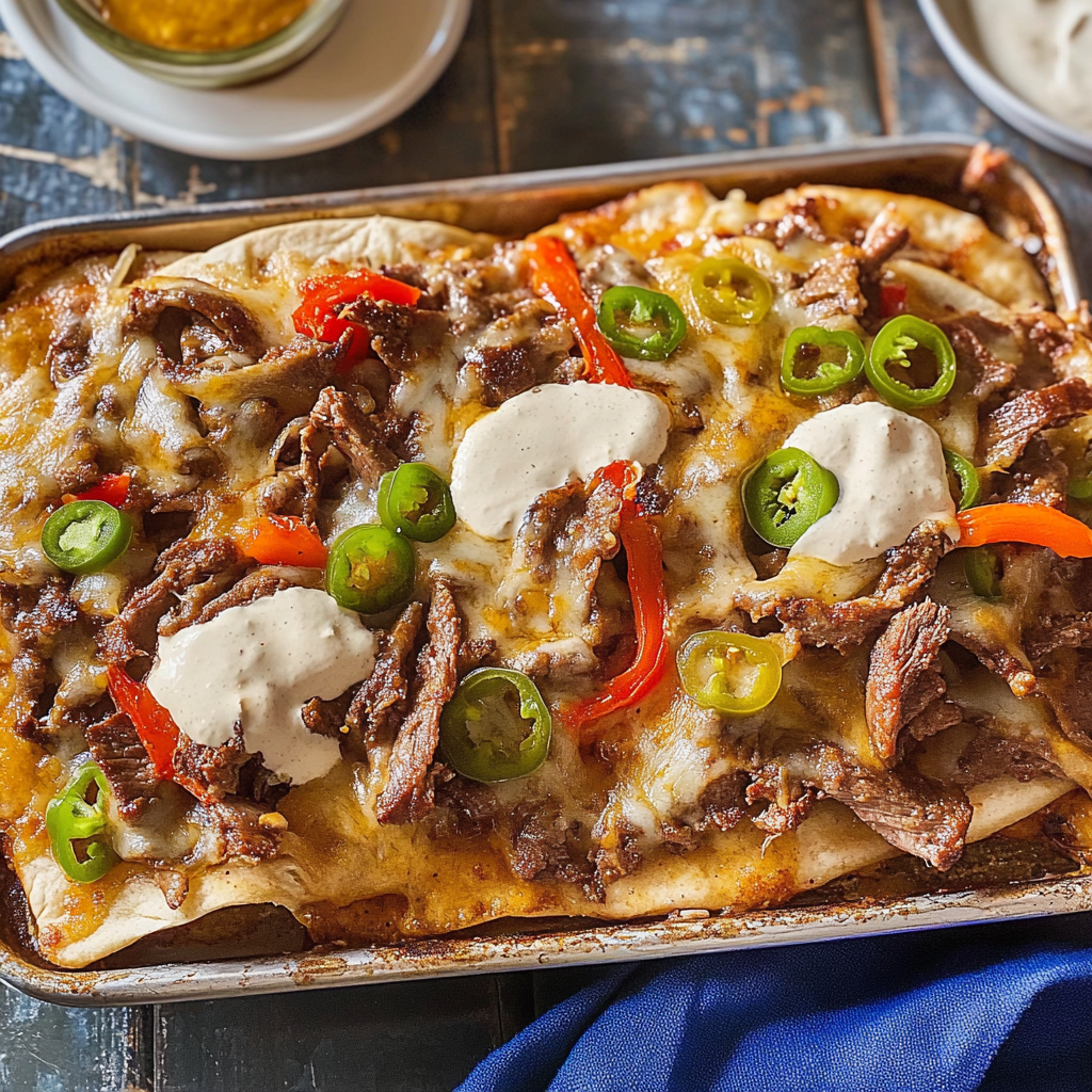 Recipe preparation for Sheet Pan Philly Cheesesteak