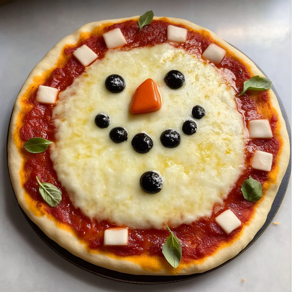 Recipe preparation for Snowman Face Pizza