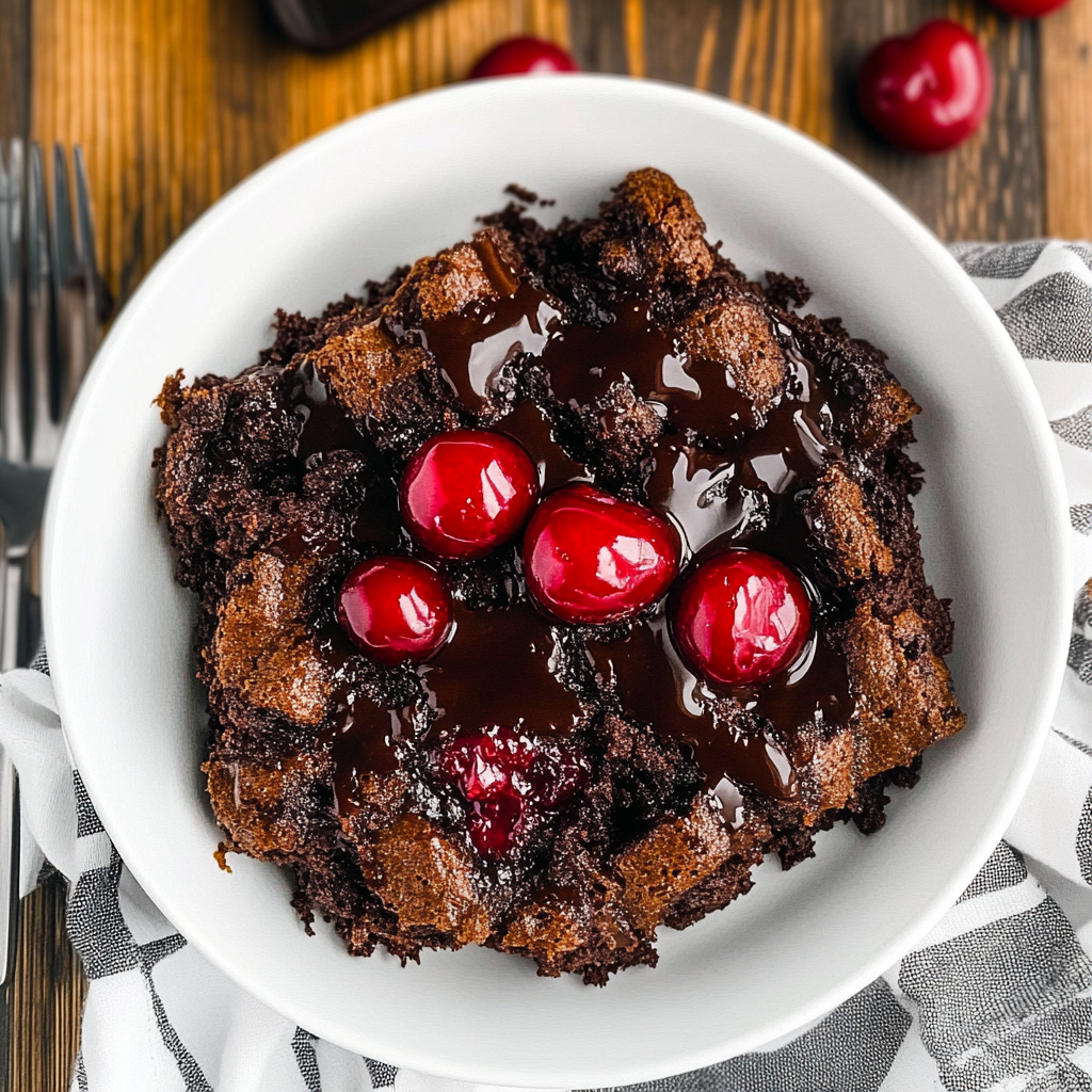 Recipe preparation for chocolate cherry dump cake