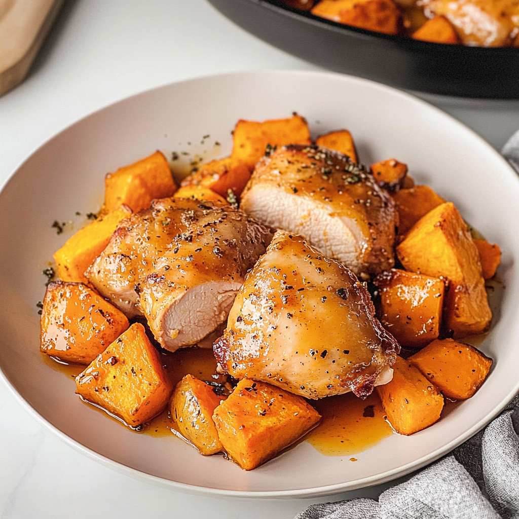 Recipe preparation for Sheet Pan Chicken and Sweet Potatoes