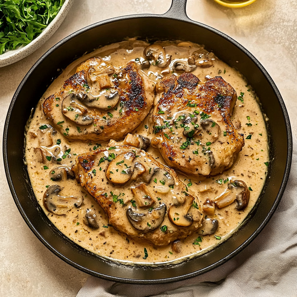 Recipe preparation for Bacon Mushroom Pork Chops