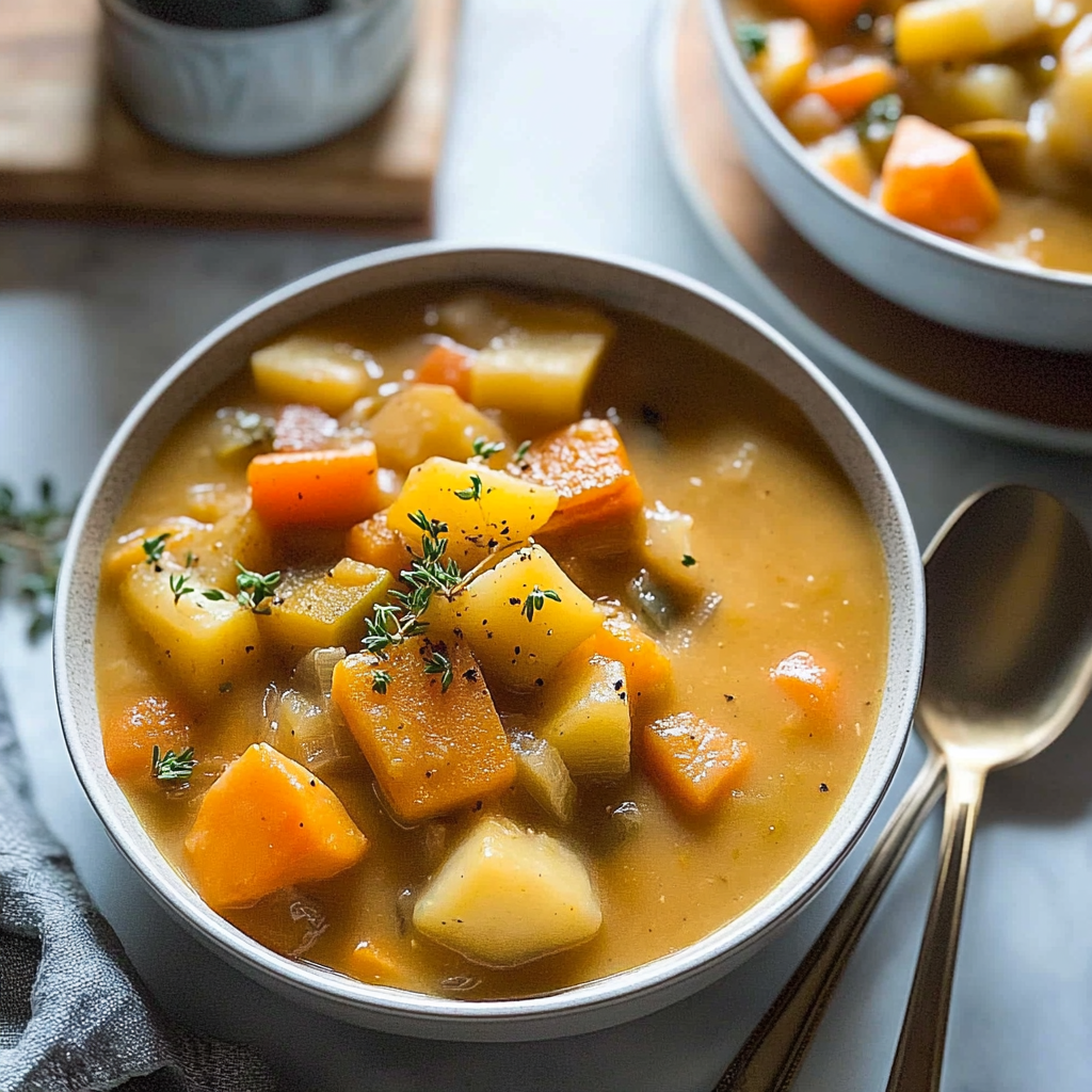 Recipe preparation for Rustic Roasted Winter Vegetable Chowder