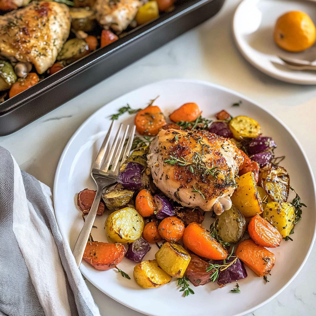 Recipe preparation for Herb Roasted Chicken and Vegetables Sheet Pan Meal