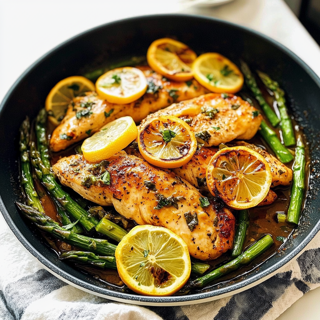 Recipe preparation for 5 Ingredient Lemon Chicken with Asparagus