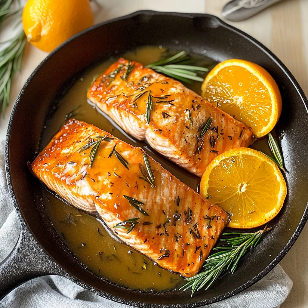 Recipe preparation for Orange Glazed Salmon with Rosemary