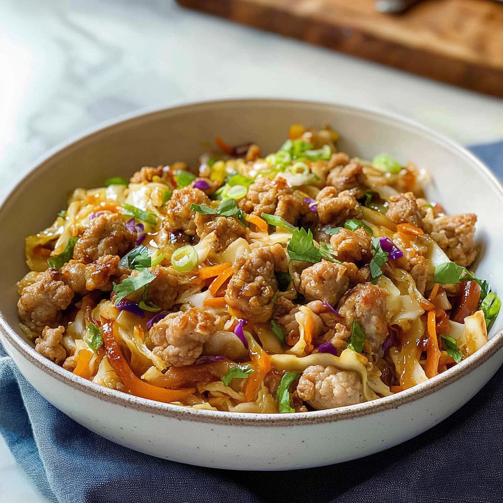 Recipe preparation for Egg Roll In A Bowl