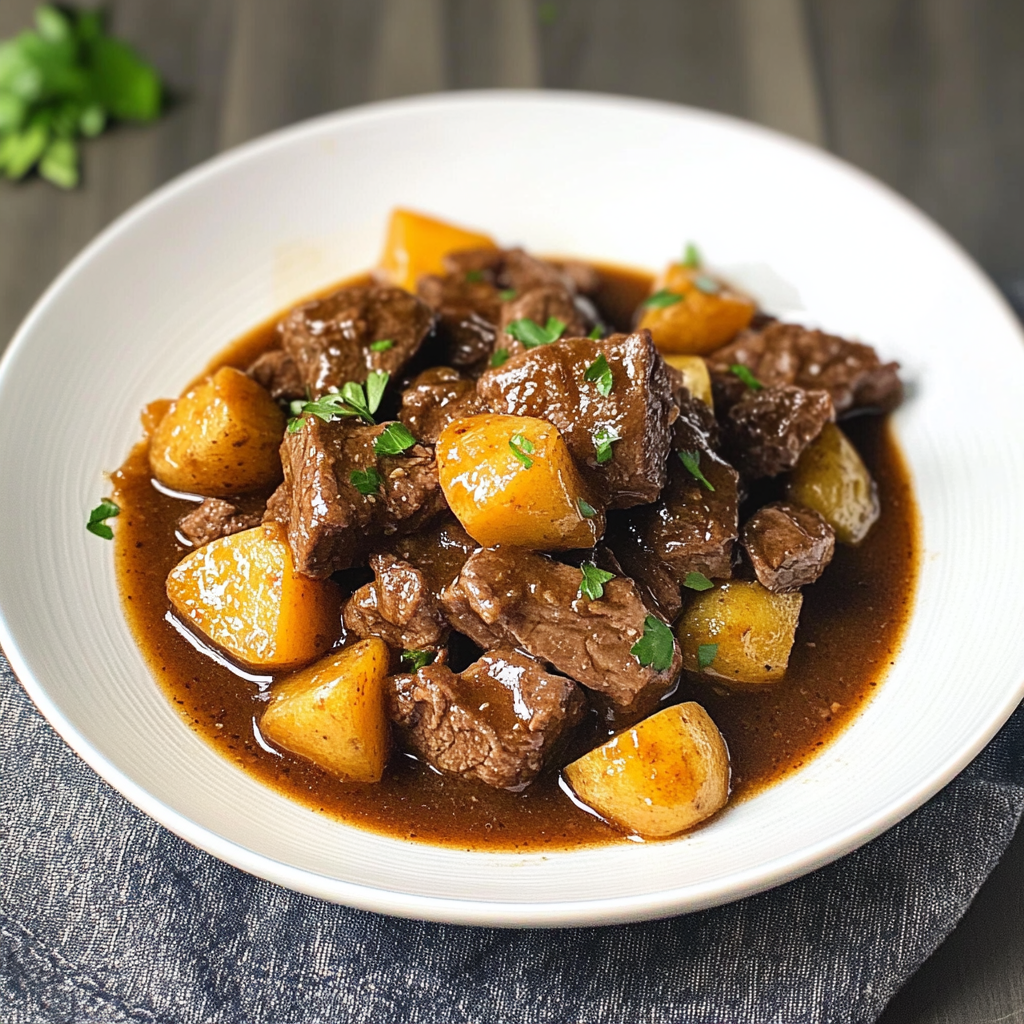 Recipe preparation for Slow Cooker Honey-Garlic Beef with Baby Potatoes
