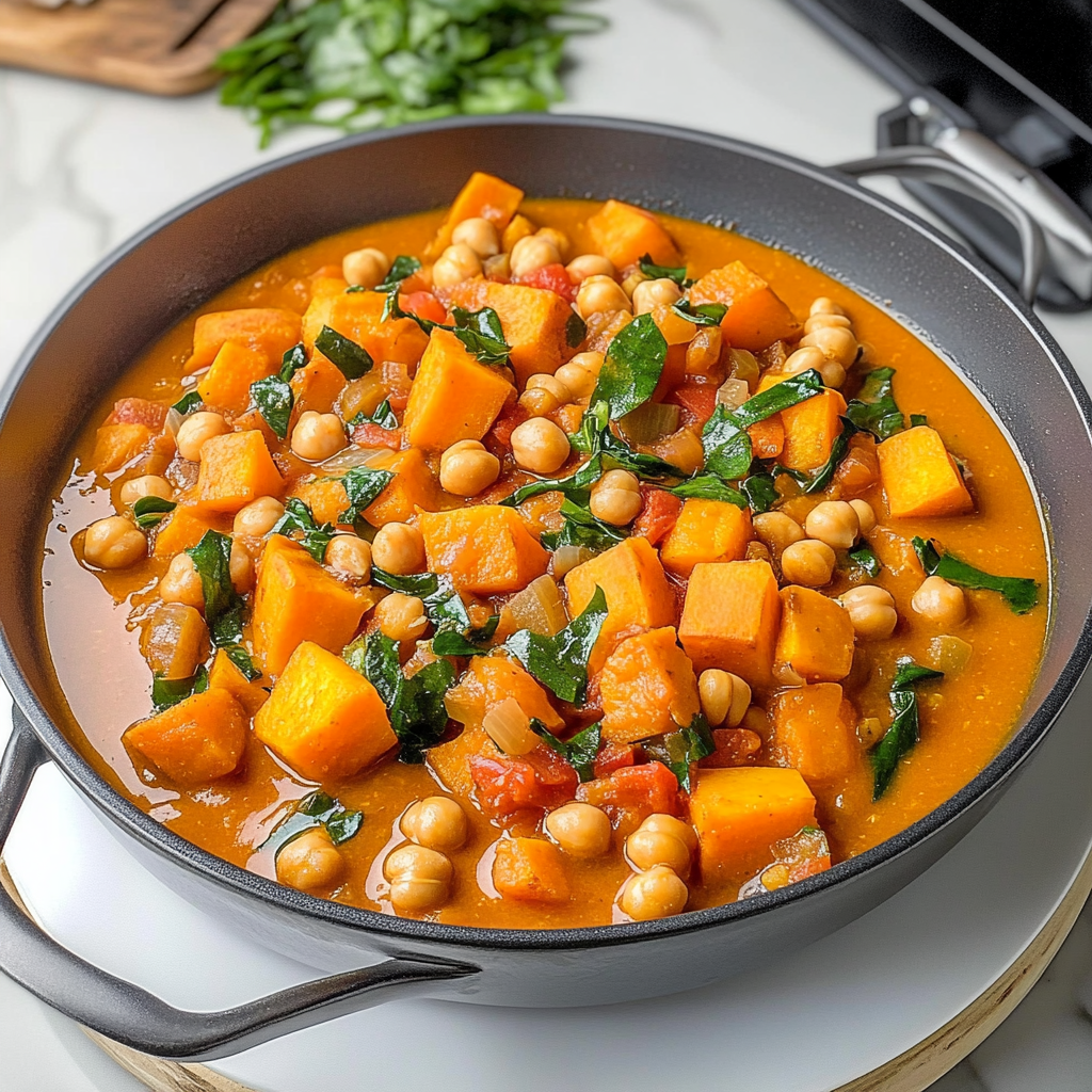 Recipe preparation for Slow Cooker Sweet Potato & Chickpea Stew