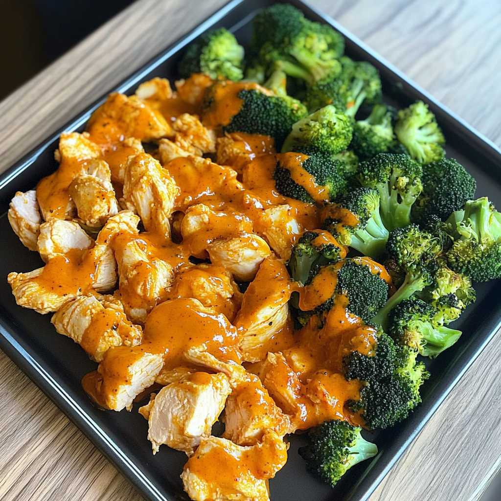 Recipe preparation for Sheet Pan Buffalo Chicken & Broccoli