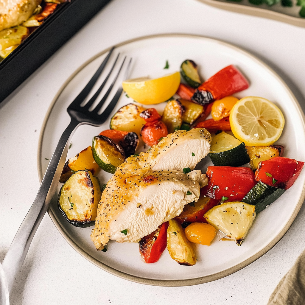 Recipe preparation for Sheet Pan Lemon-Tahini Chicken with Roasted Vegetables