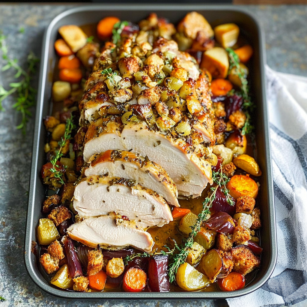 Recipe preparation for Sheet Pan Herb Roasted Turkey & Veggies