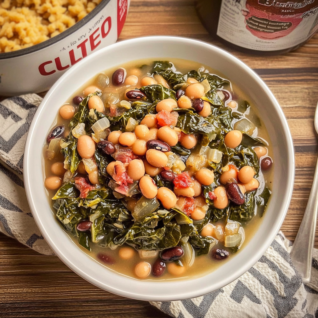 Recipe preparation for Instant Pot Black Eyed Peas and Collard Greens