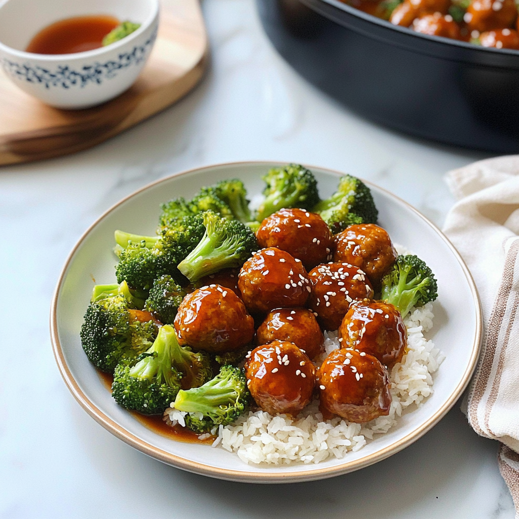 Recipe preparation for Sheet Pan Honey Sriracha Meatballs and Broccoli