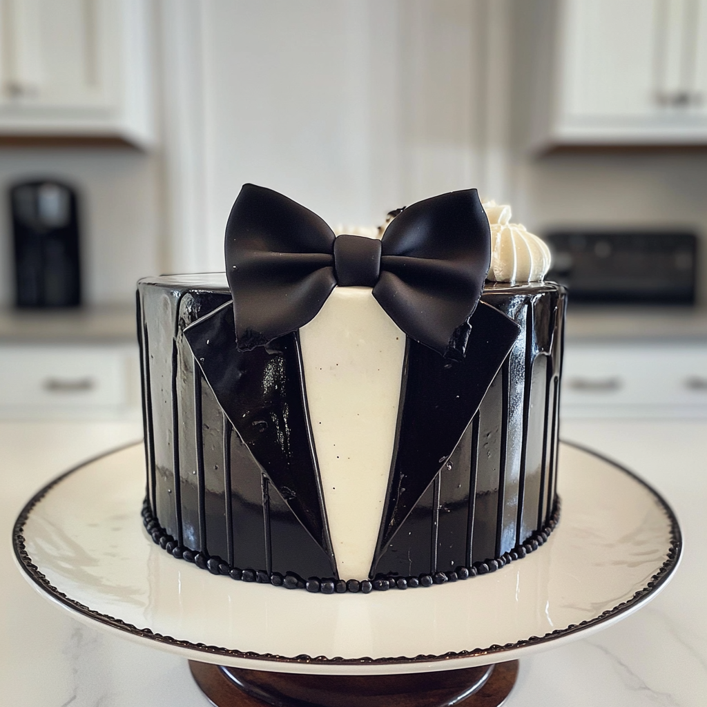 Recipe preparation for Tuxedo Black and White Cake
